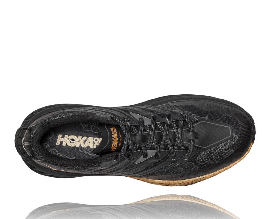Hoka One One Mens Trail Shoes - Speedgoat 4 CNY - Black/Gold - DNBO64928